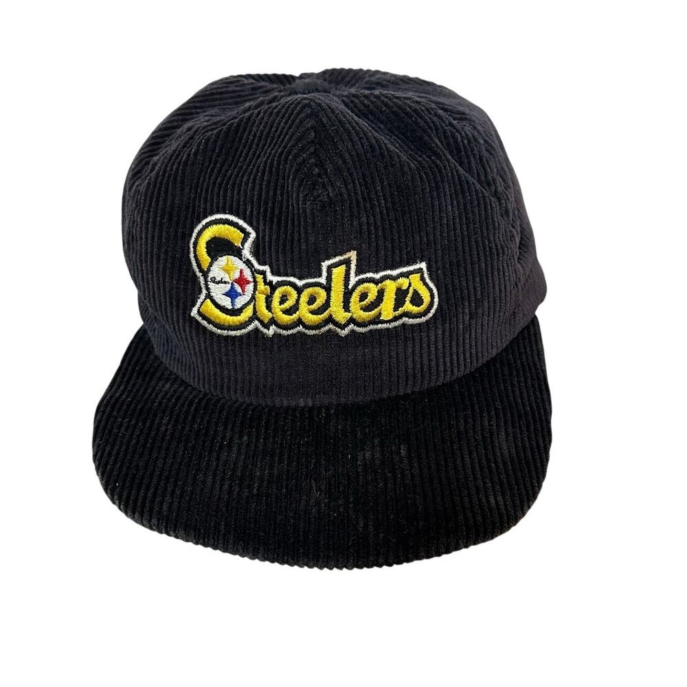 Vintage Pittsburgh Steelers Snapback Hat AJD USA Black Corduroy 🖤💛